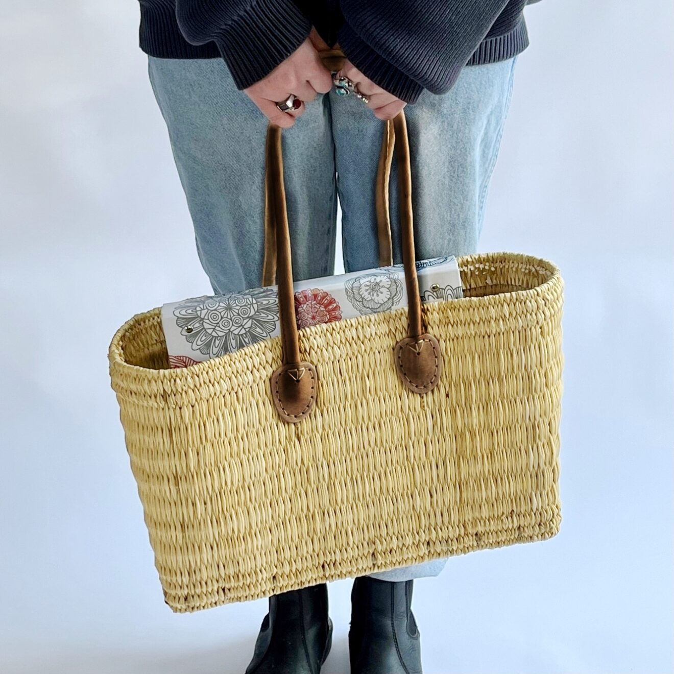French Market Simple Tote with Brown Handles